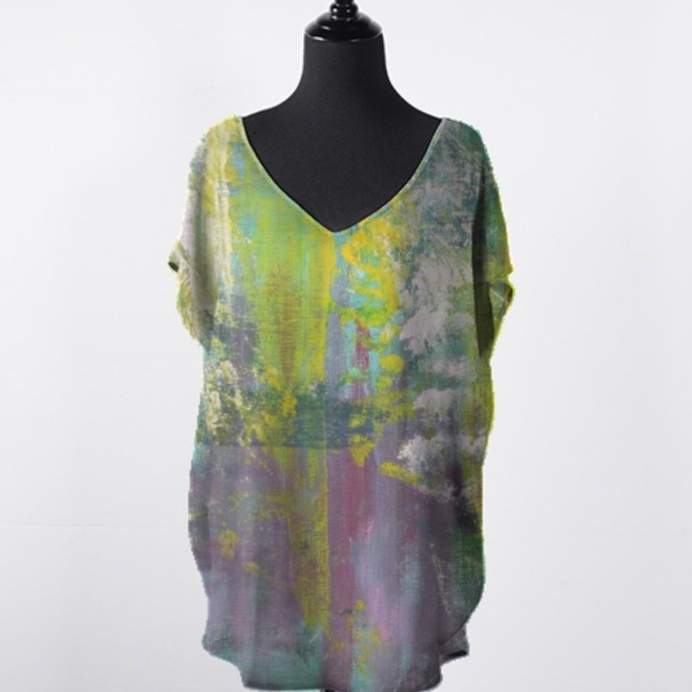 Winter Grapes Abstract Art V‑Neck Blouse – Rare VIDA × Noora Elkoussy Collab